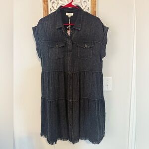Umgee Black Denim Button-Up Dress